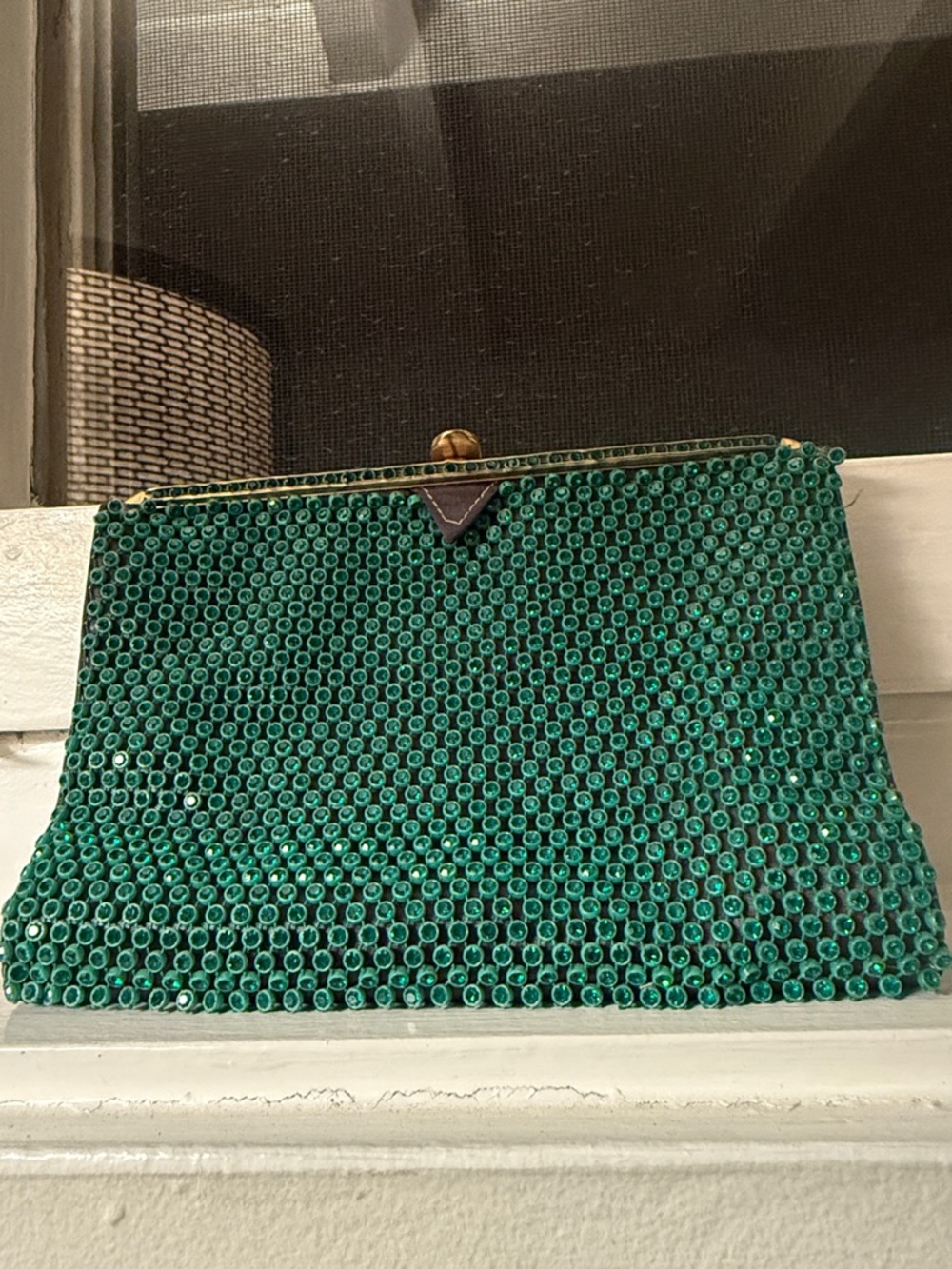 Vintage Emerald Beaded Evening Clutch - 7.25”x5.25”x1.5”